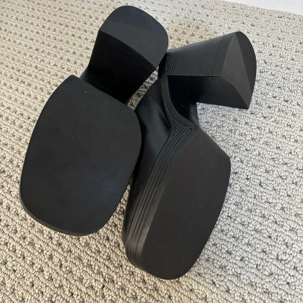 New Steve Madden Flirtie Black Leather Platform Mules with Heel Size 8.5 - Picture 5 of 6